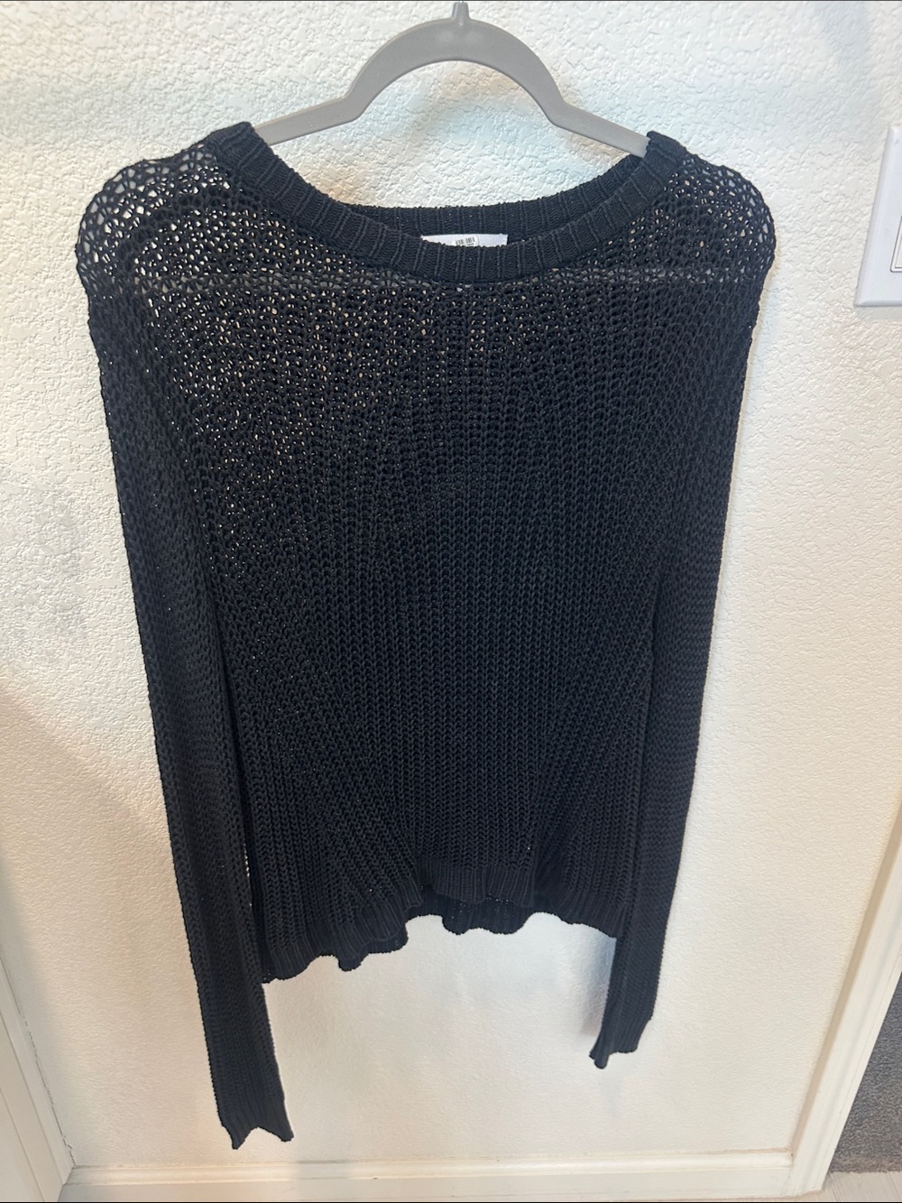 Bella Dahl Black Open-Knit Crew Sweater